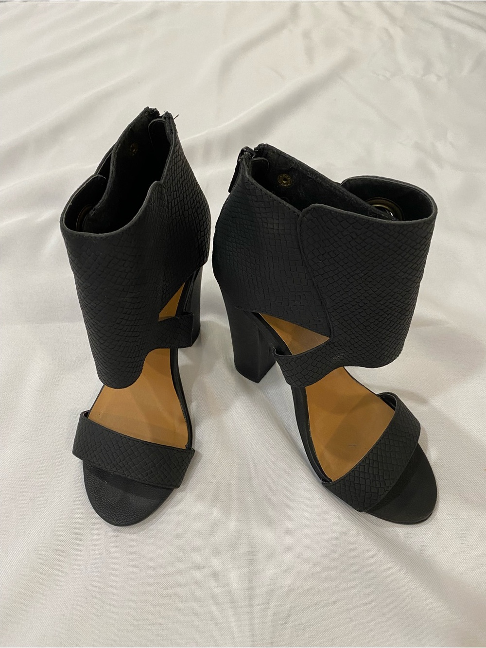 Michael Antonio Black Textured Cutout High Heel Sandals